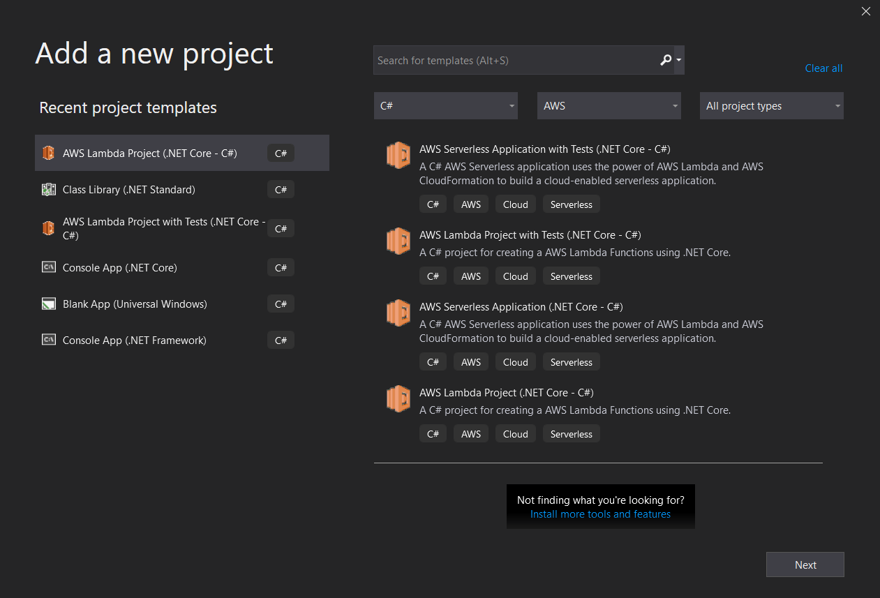 Add a new project wizard